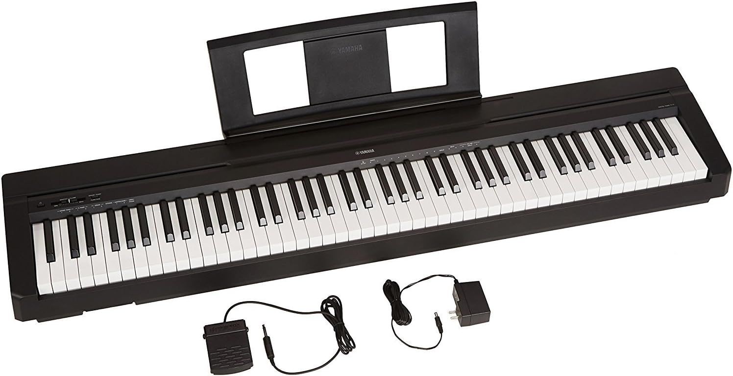 black Yamaha P-71 keyboard with pedal and plug