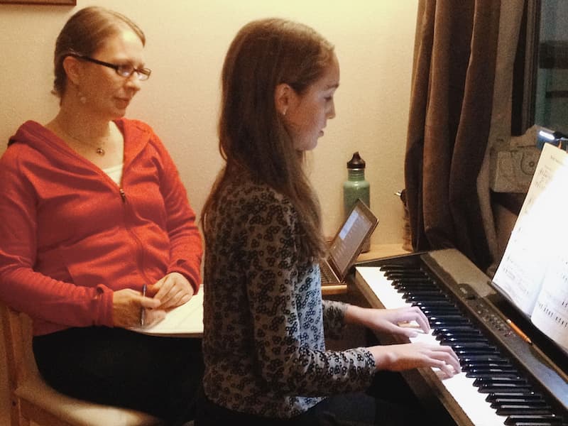 A piano lesson early in Sarah's teaching career with one of her first students