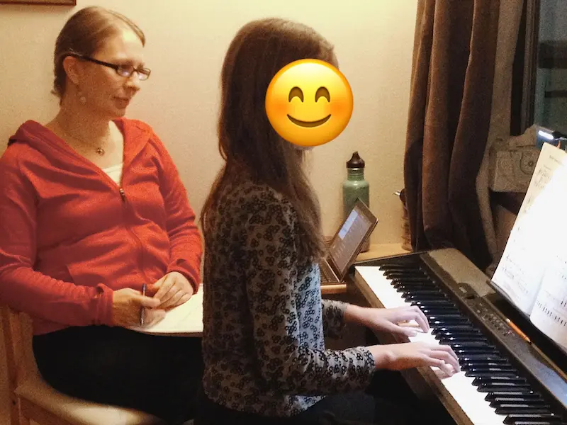 A piano lesson early in Sarah's teaching career with one of her first students