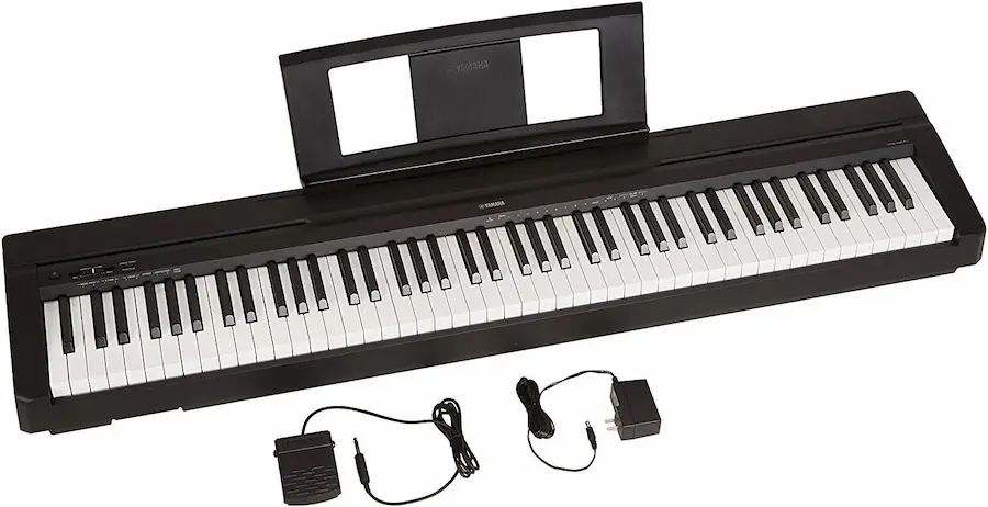 Black Yamaha P-71 keyboard with pedal and plug